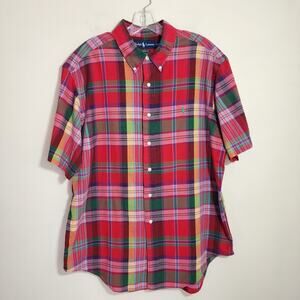 Ralph Lauren short sleeve red plaid classic fit button down shirt men's size XL